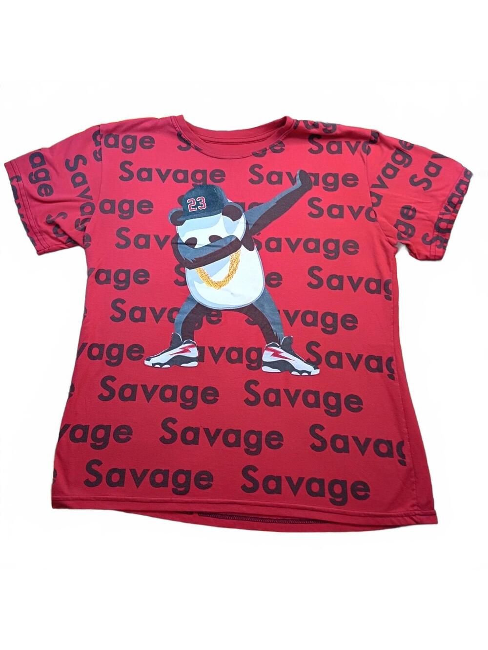Fresh Laundry Savage Red T-Shirt with Dab Panda Graphic - XL